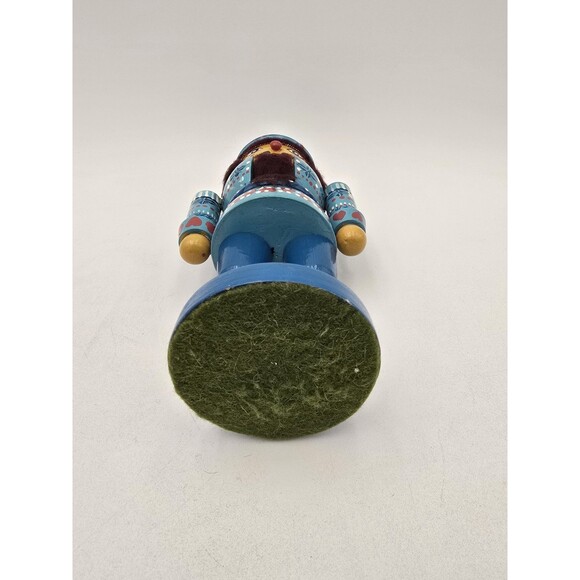 Vintage Nutcracker Blue Hat Sweater Moustache 9.5" Wooden - Picture 5 of 7